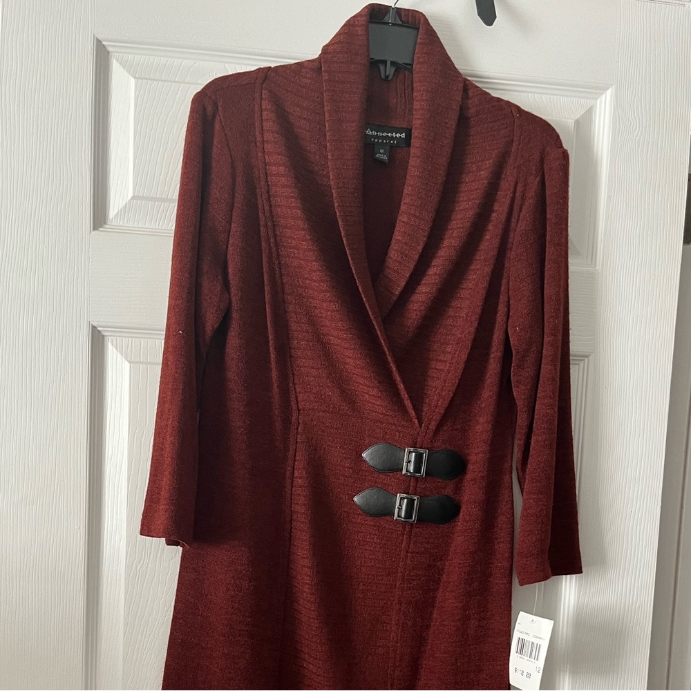 Belk Deep Red Long Sleeve Dress with Buckle Accents